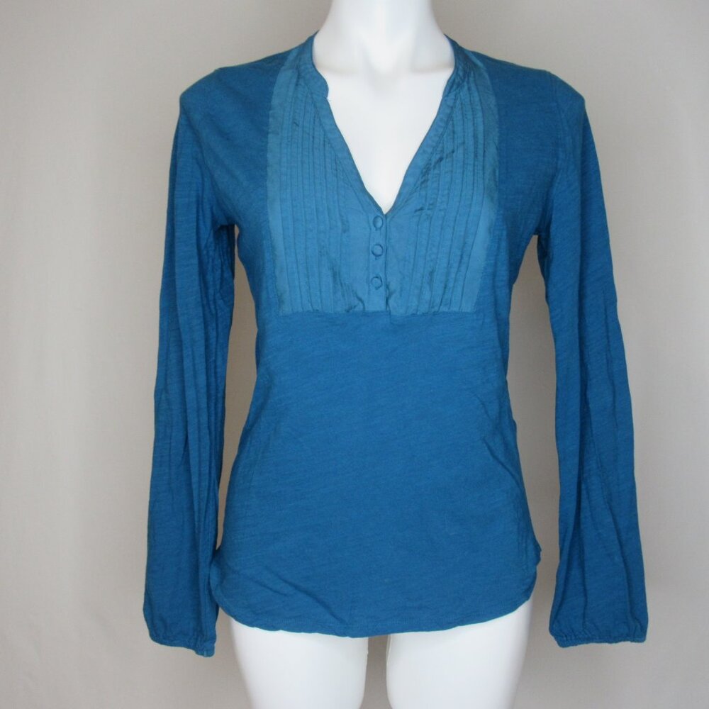 Lucky Brand Blue Long Sleeve Henley Knit Top Women's M Medium